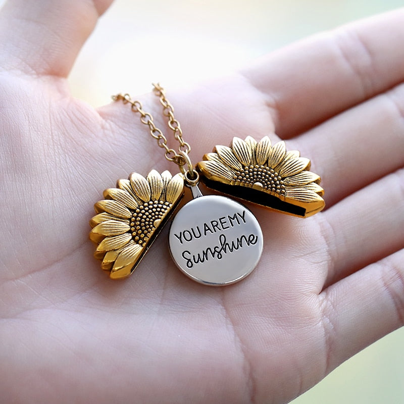 "You're My Sunshine" inscribed Sunflower Pendant Necklace