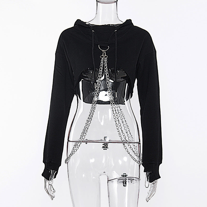 Designer Gothic Hooded Umbilical Chain Sweater Top