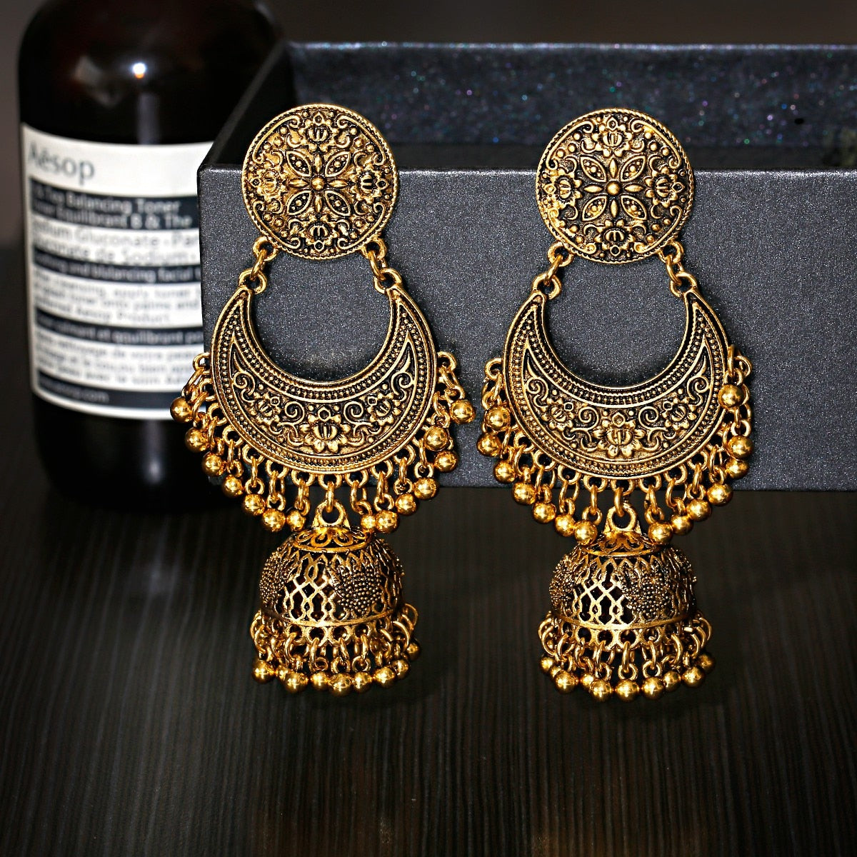 Antique Gold Boho Tribal Drop Earrings