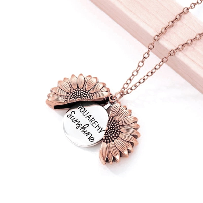 "You're My Sunshine" inscribed Sunflower Pendant Necklace