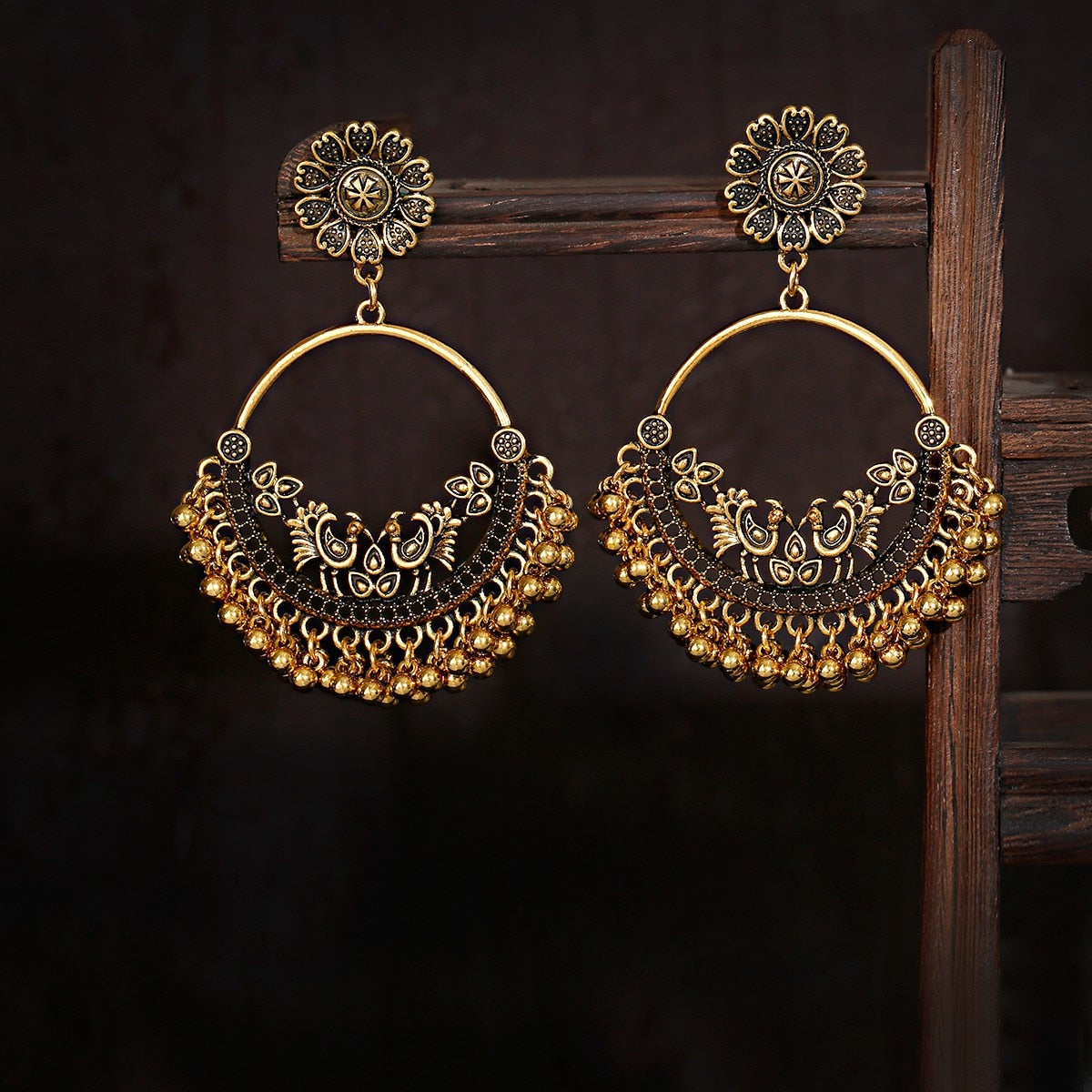 Antique Gold Boho Tribal Drop Earrings