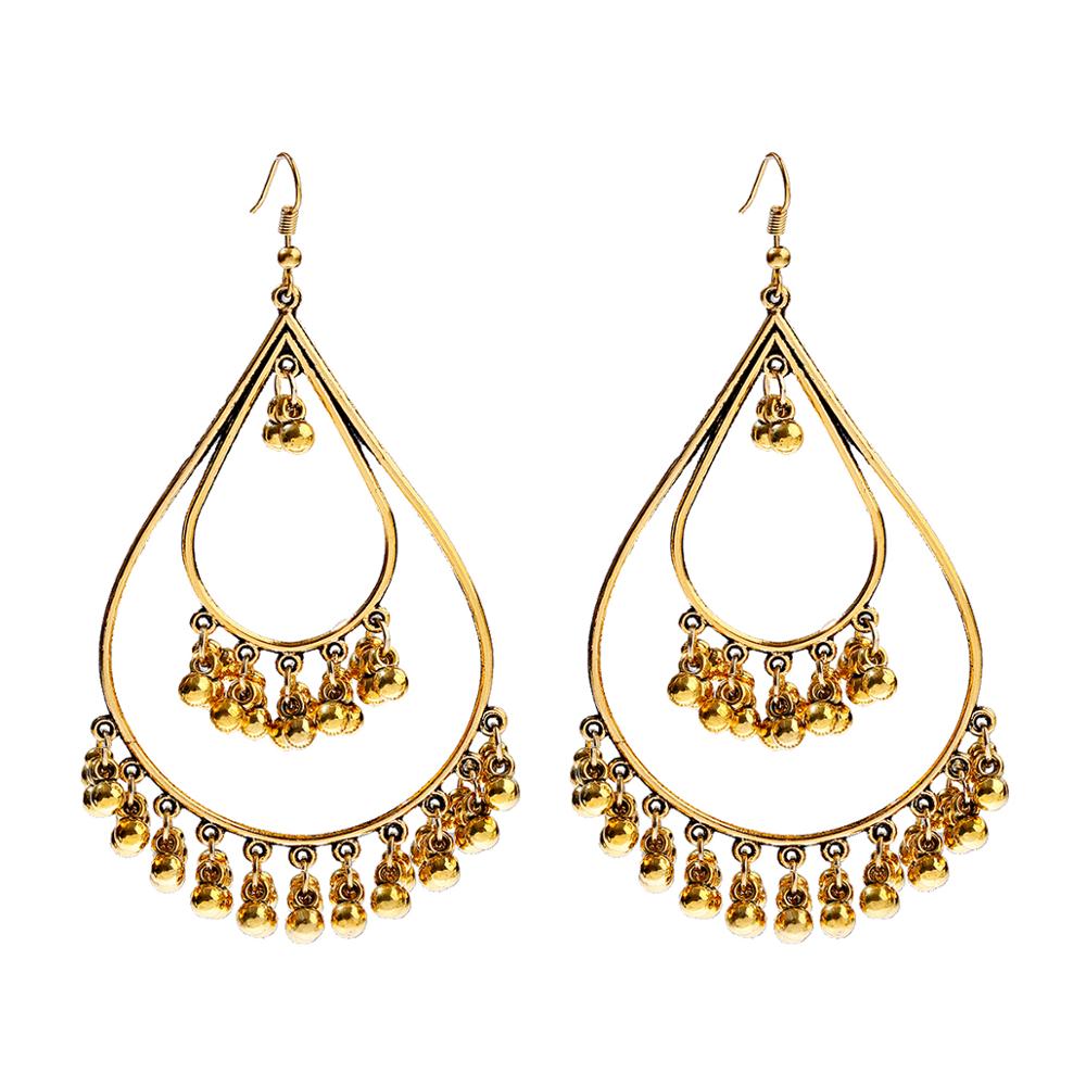 Antique Gold Boho Tribal Drop Earrings