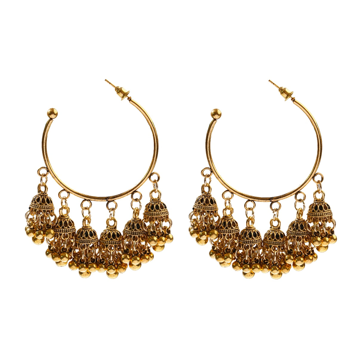 Antique Gold Boho Tribal Drop Earrings