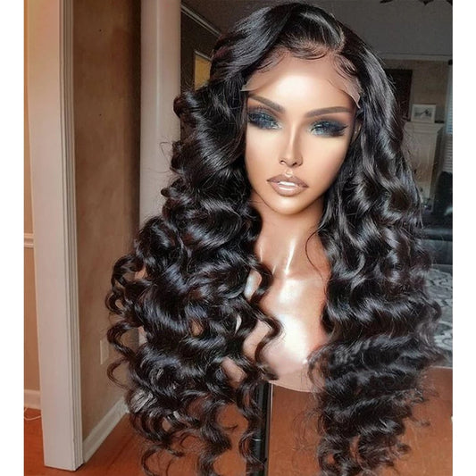 26 Inch Long Lace Synthetic Deep Wave Wig With Baby Hair Natural Hairline