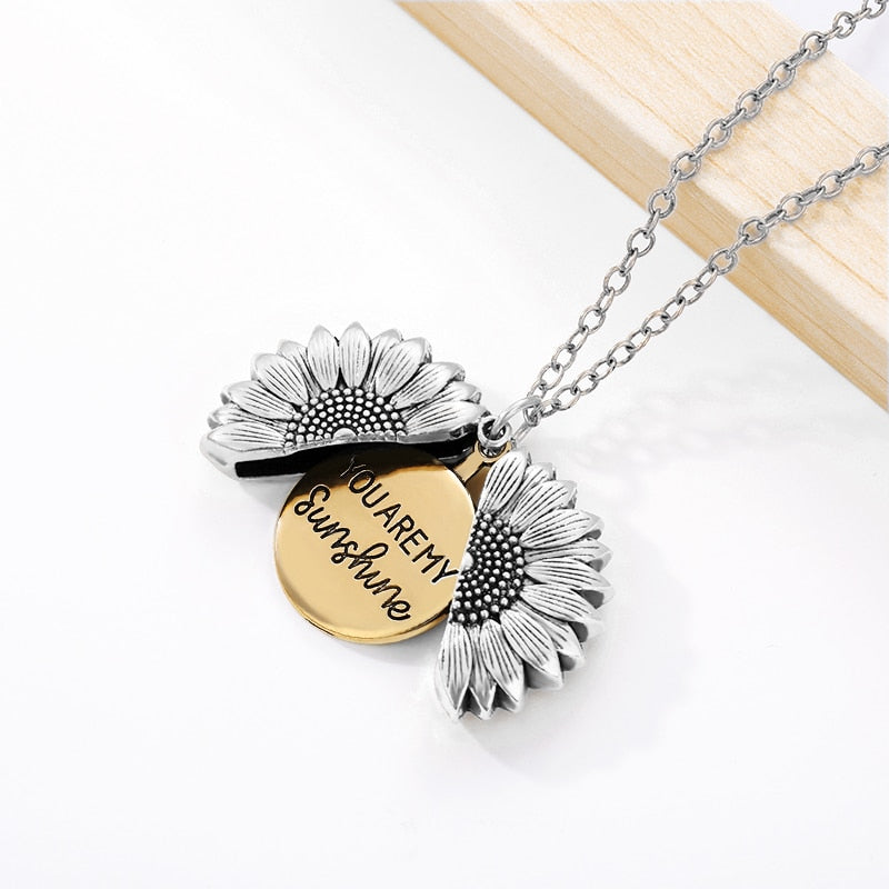 "You're My Sunshine" inscribed Sunflower Pendant Necklace