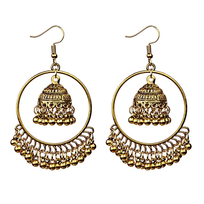 Antique Gold Boho Tribal Drop Earrings