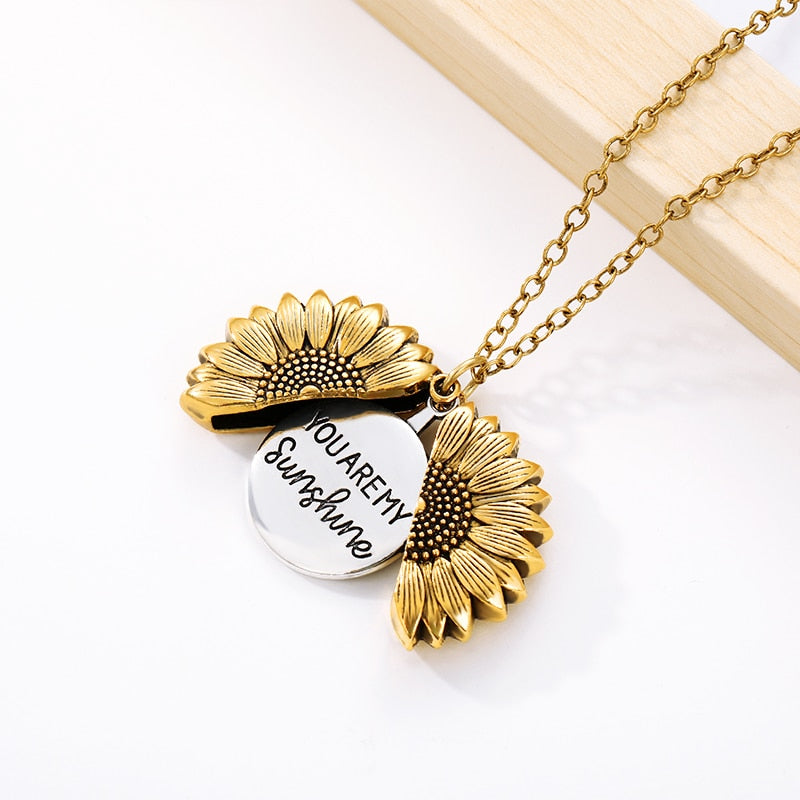 "You're My Sunshine" inscribed Sunflower Pendant Necklace