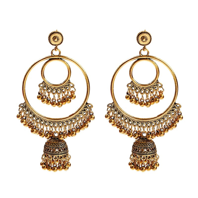 Antique Gold Boho Tribal Drop Earrings