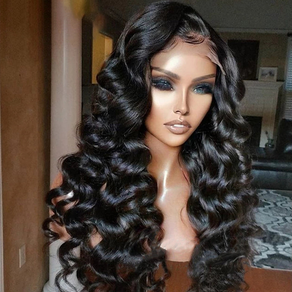 26 Inch Long Lace Synthetic Deep Wave Wig With Baby Hair Natural Hairline