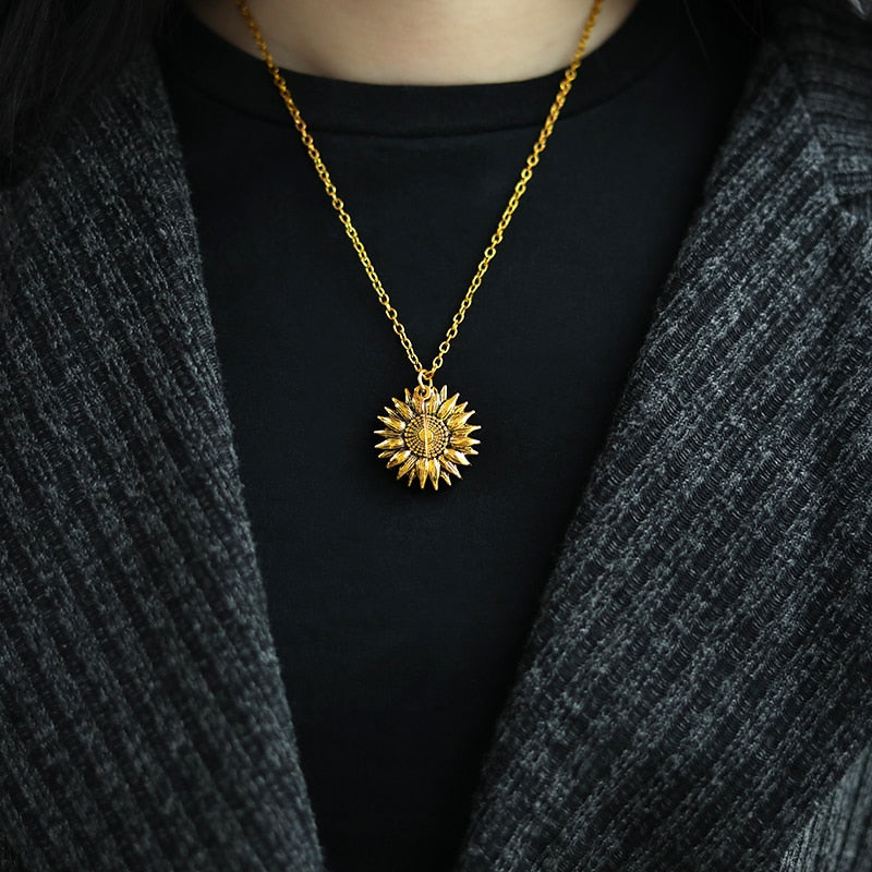 "You're My Sunshine" inscribed Sunflower Pendant Necklace