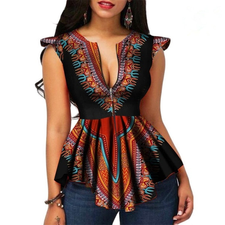 Dashiki Style Ethnic Print Short Sleeve Shirt