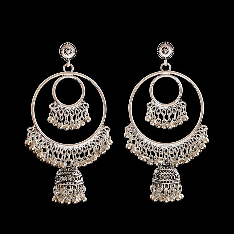 Antique Gold Boho Tribal Drop Earrings