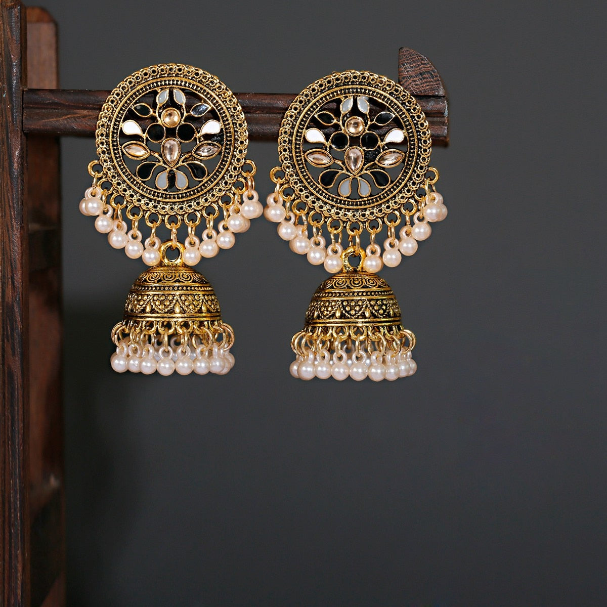 Antique Gold Boho Tribal Drop Earrings