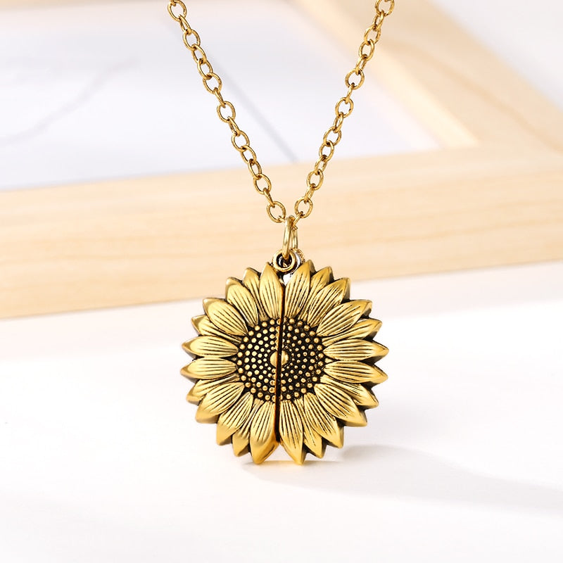 "You're My Sunshine" inscribed Sunflower Pendant Necklace