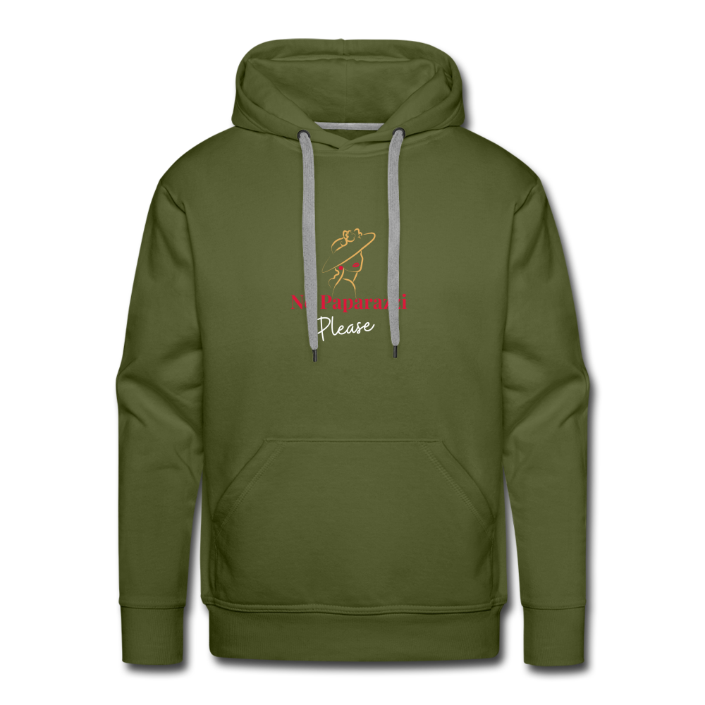 NO Paparazzi Please Printed Men’s Premium Hoodie - olive green