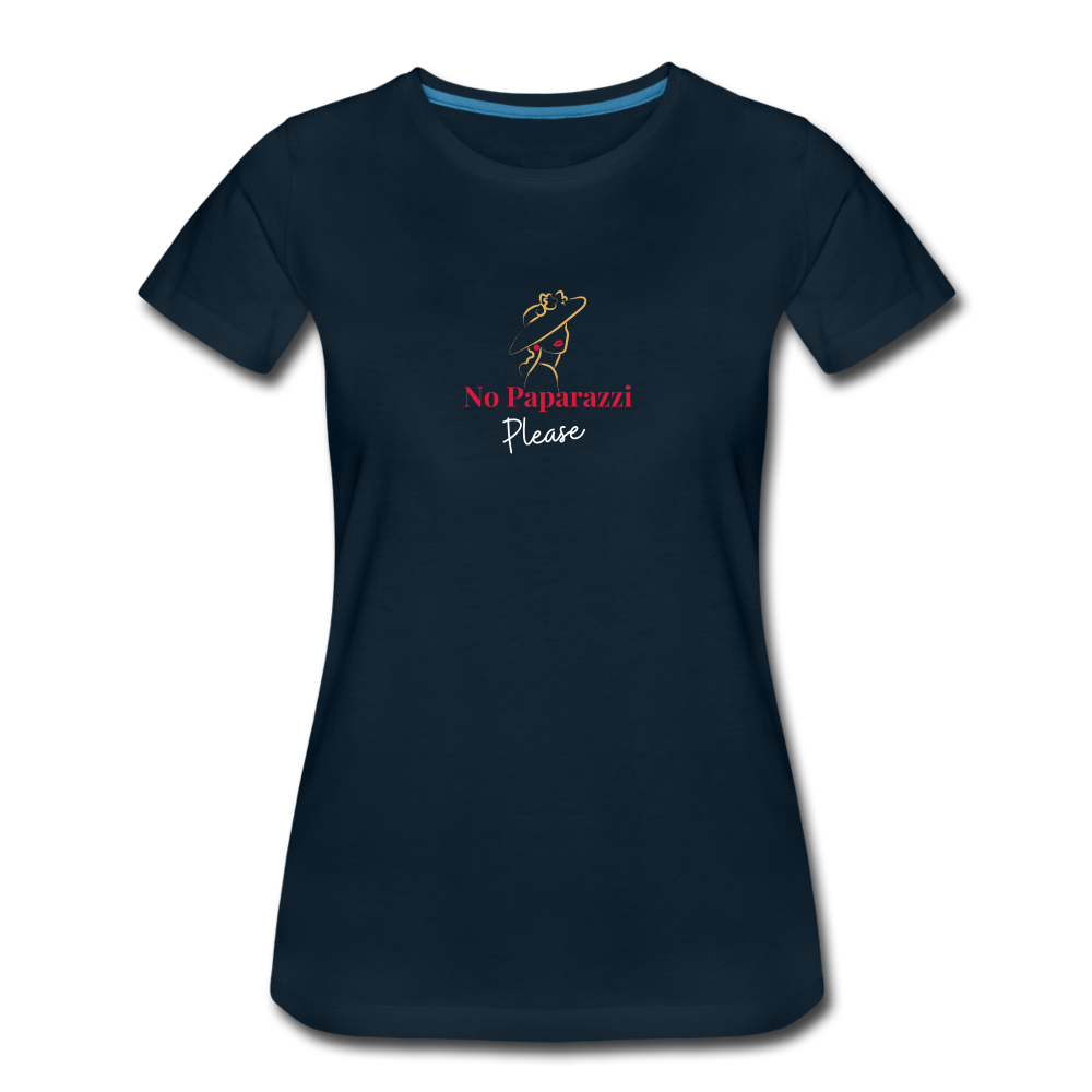 "No Paparazzi Please" printed Women’s Premium T-Shirt - deep navy